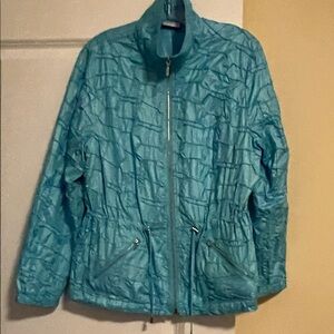 Chico’s Zenergy “Patched” Iced Teal Color Windbreaker Utility Jacket